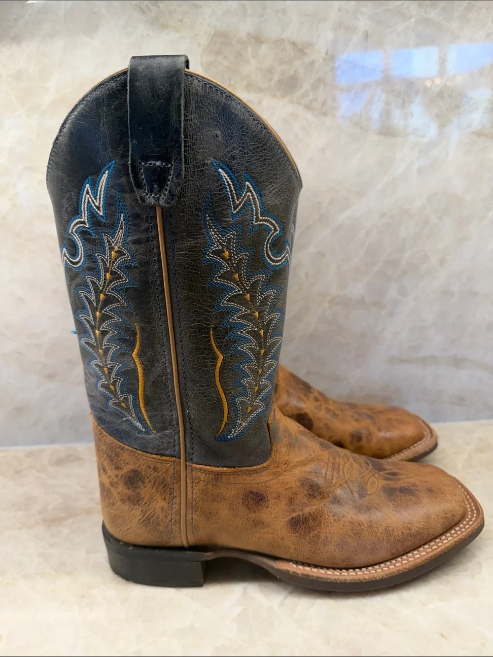 Lucchese Kids Two-Tone Brown & Dark Blue Western Boots
